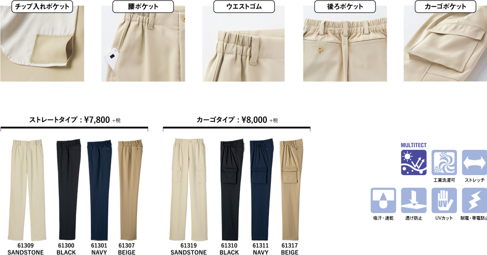 すべての“快適”を手に入れるマルチテクト ストレートタイプ : \7,800 +税/カーゴタイプ : \8,000 +税